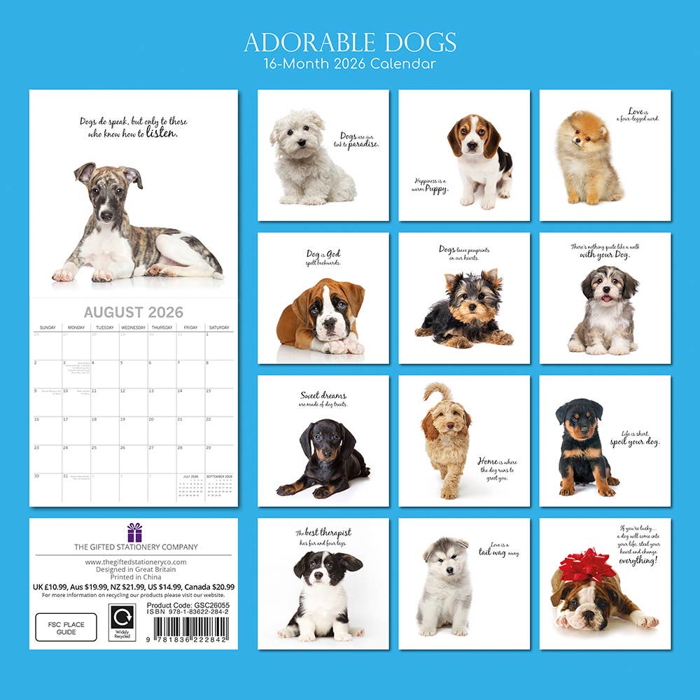 2026 Square Wall Calendar - Adorable Dogs